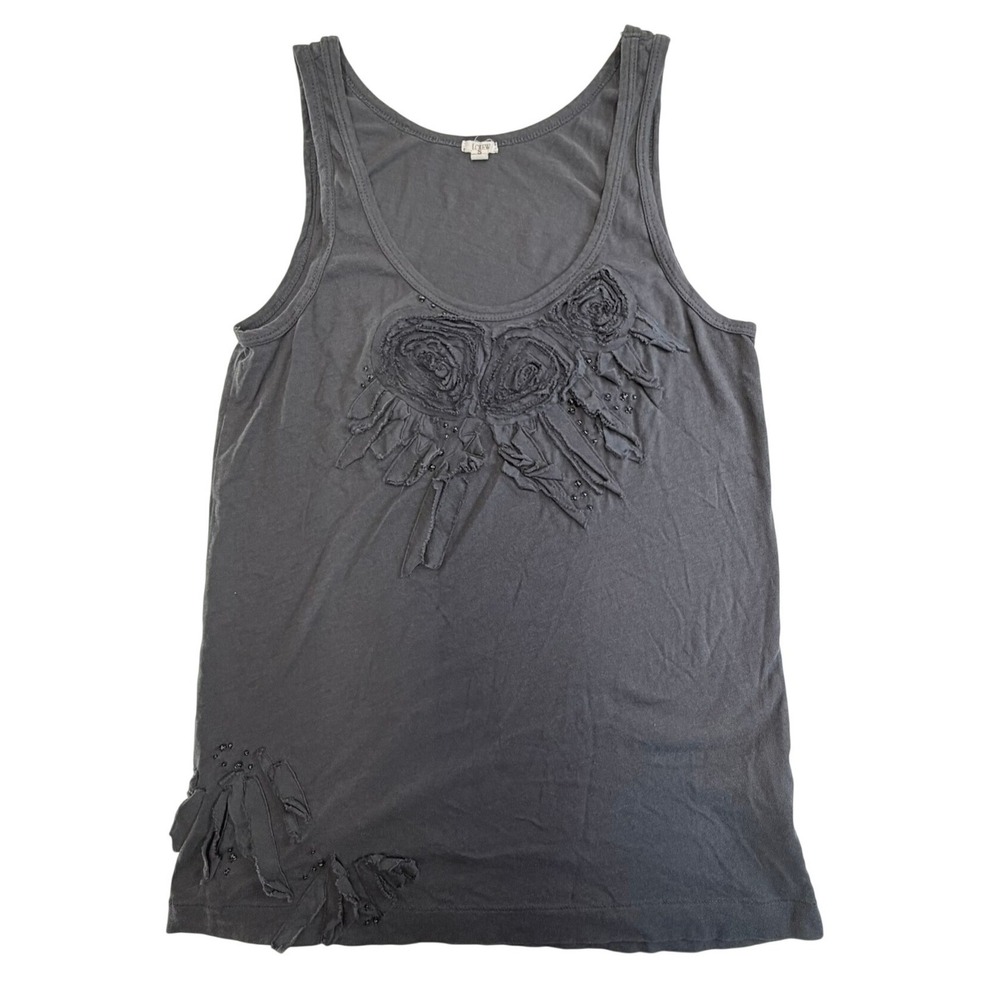 J.Crew Tank Top Womens Small Gray Rosette Beaded Cotton Sleeveless‎ Whimsigoth